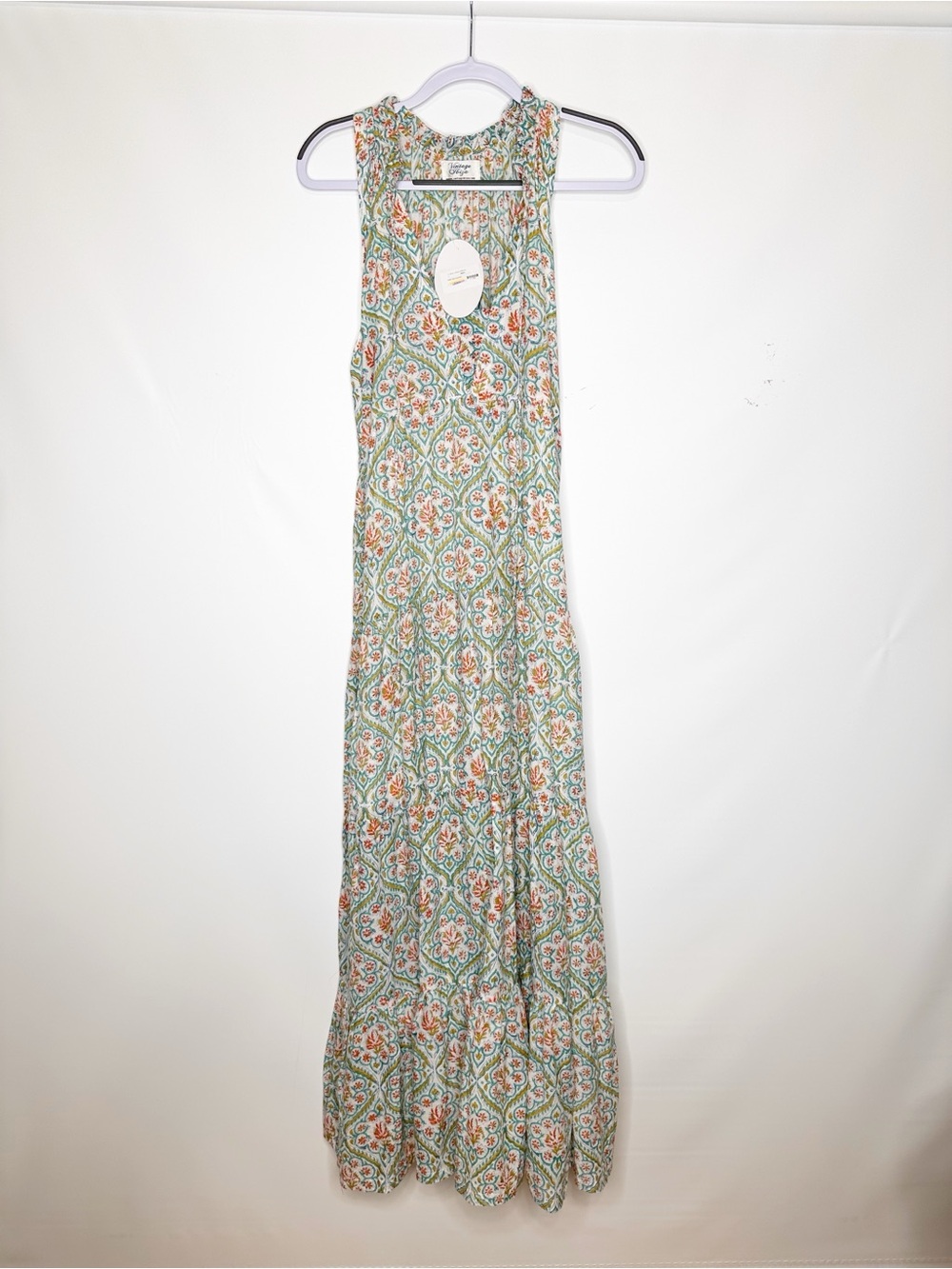 Vintage Ibiza Aqua Maxi Dress Size Large 100% Cotton NWT